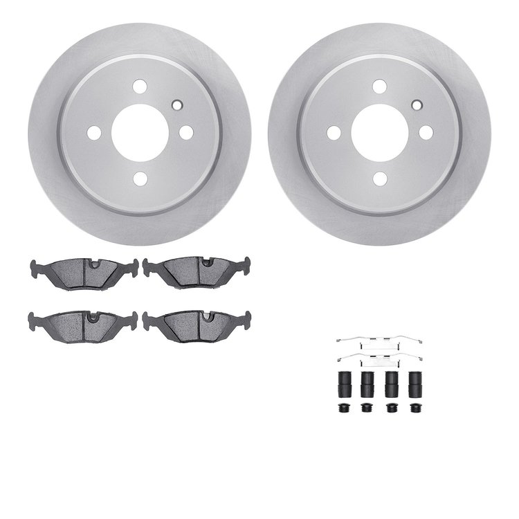 6512-31727 Brake Rotors w/5000 Advanced Brake Pads Kit with Hardware, 1988-1990 BMW, Position: Rear