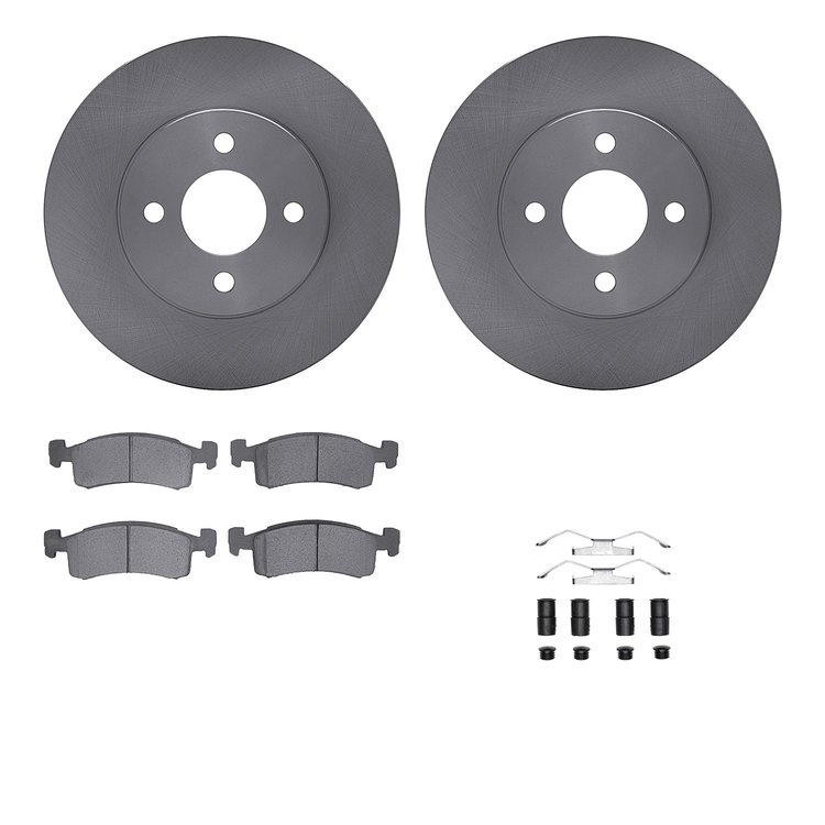 6512-39059 Brake Rotors w/5000 Advanced Brake Pads Kit with Hardware, 1983-1987 Mopar, Position: Front