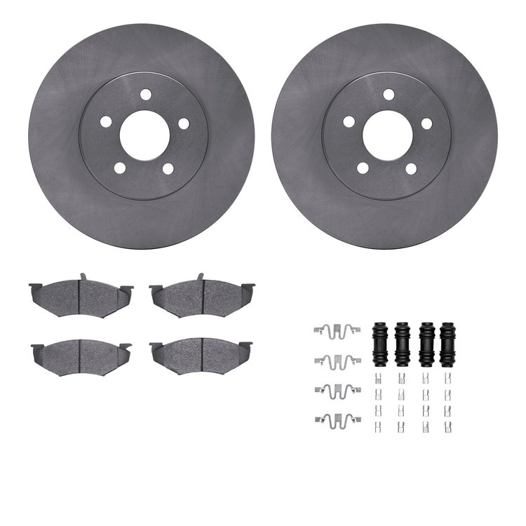 6512-39067 Brake Rotors w/5000 Advanced Brake Pads Kit with Hardware, 1989-1990 Mopar, Position: Front