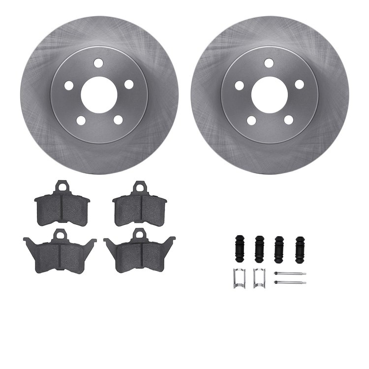 6512-39073 Brake Rotors w/5000 Advanced Brake Pads Kit with Hardware, 1988-1990 Mopar, Position: Rear