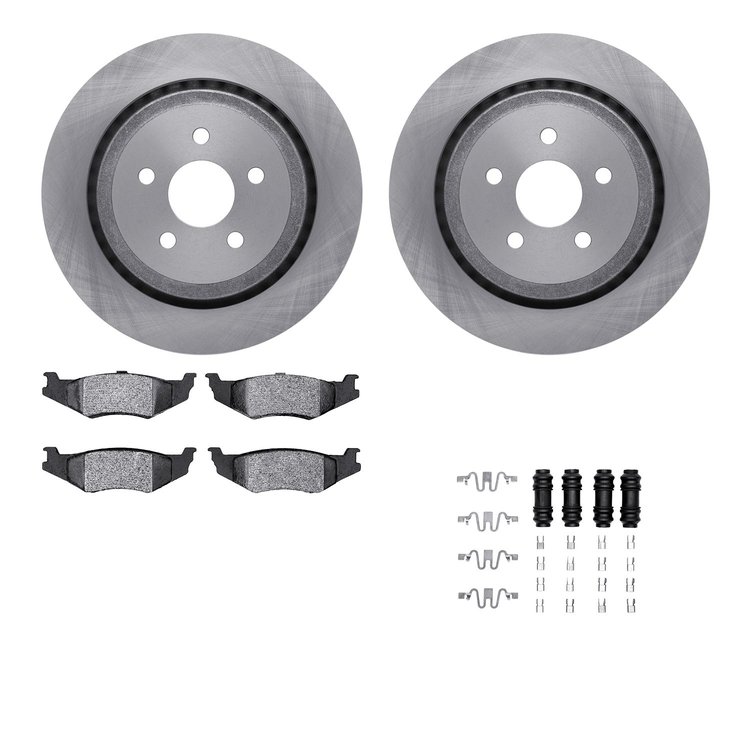 6512-39077 Brake Rotors w/5000 Advanced Brake Pads Kit with Hardware, 1989-1995 Mopar, Position: Rear