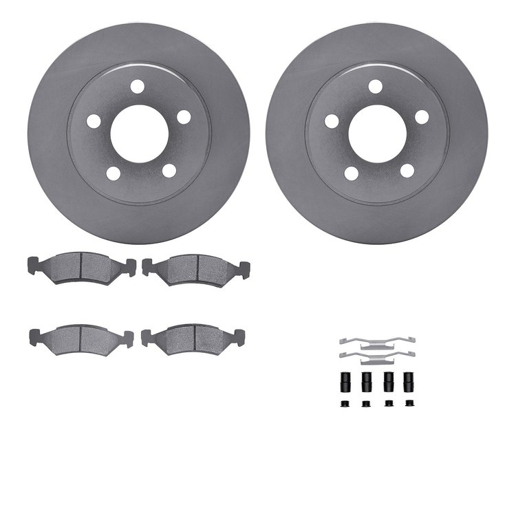 6512-40091 Brake Rotors w/5000 Advanced Brake Pads Kit with Hardware, 1985-1989 Mopar, Position: Front