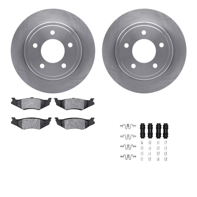 6512-40118 Brake Rotors w/5000 Advanced Brake Pads Kit with Hardware, 1993-2004 Mopar, Position: Rear
