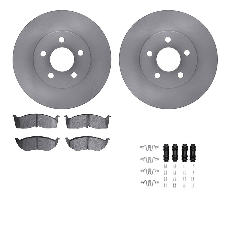 6512-40163 Brake Rotors w/5000 Advanced Brake Pads Kit with Hardware, 2000-2005 Mopar, Position: Front