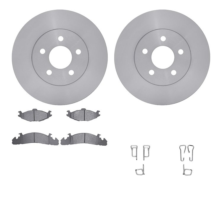 6512-40198 Brake Rotors w/5000 Advanced Brake Pads Kit with Hardware, 1986-1990 Mopar, Position: Front