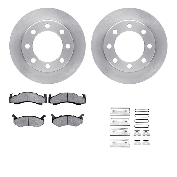 6512-40342 Brake Rotors w/5000 Advanced Brake Pads Kit with Hardware, 1989-1993 Mopar, Position: Front