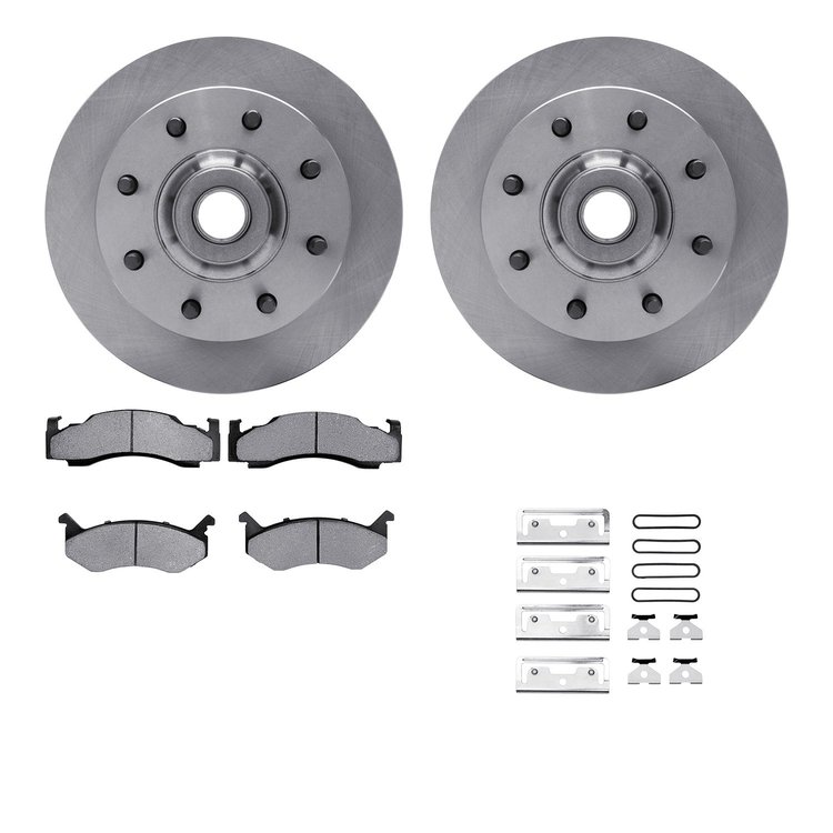 6512-40357 Brake Rotors w/5000 Advanced Brake Pads Kit with Hardware, 1994-1997 Mopar, Position: Front