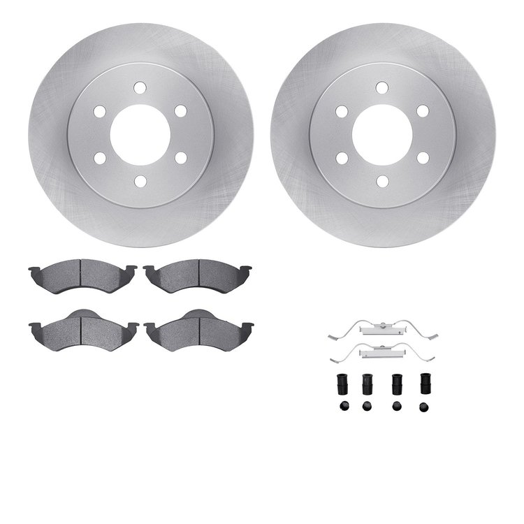 6512-40386 Brake Rotors w/5000 Advanced Brake Pads Kit with Hardware, 2000-2002 Mopar, Position: Front