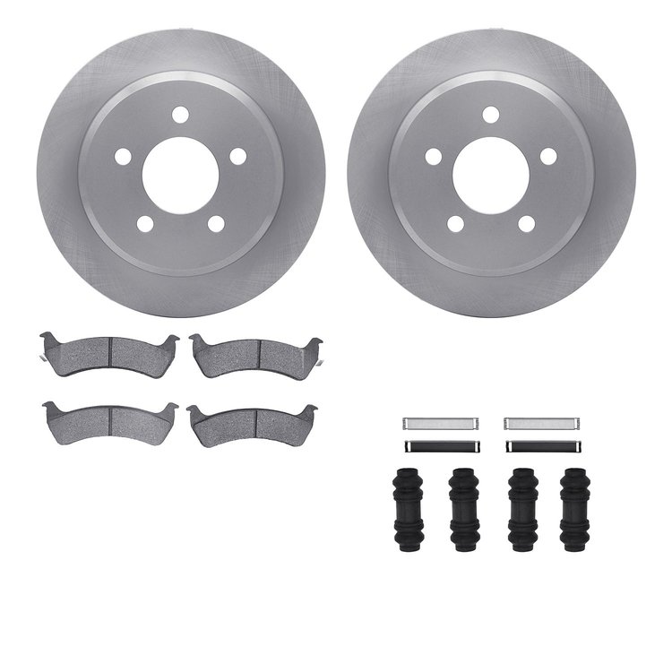 6512-42168 Brake Rotors w/5000 Advanced Brake Pads Kit with Hardware, 1993-1994 Mopar, Position: Rear