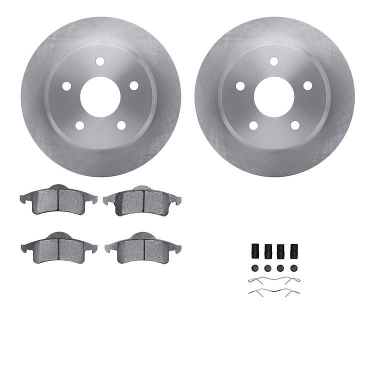 6512-42183 Brake Rotors w/5000 Advanced Brake Pads Kit with Hardware, 1999-2004 Mopar, Position: Rear