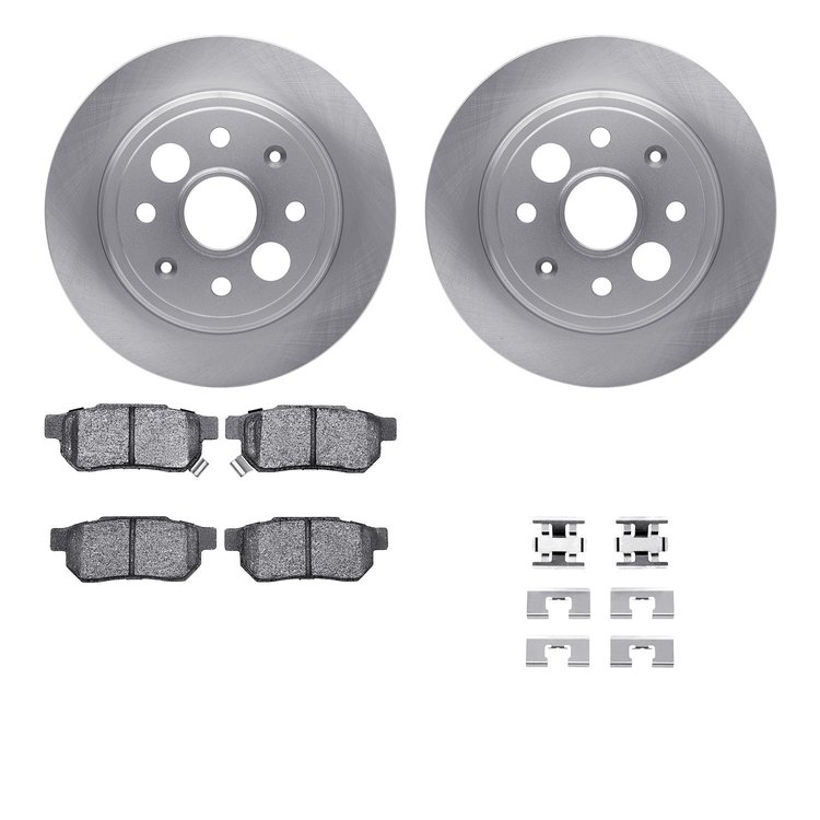 6512-58022 Brake Rotors w/5000 Advanced Brake Pads Kit with Hardware, 1986-1989 Acura/Honda, Position: Rear
