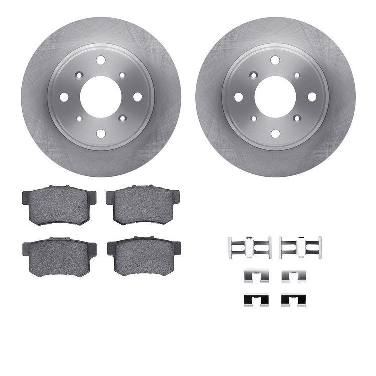 6512-58028 Brake Rotors w/5000 Advanced Brake Pads Kit with Hardware, 1987-1990 Acura/Honda, Position: Rear