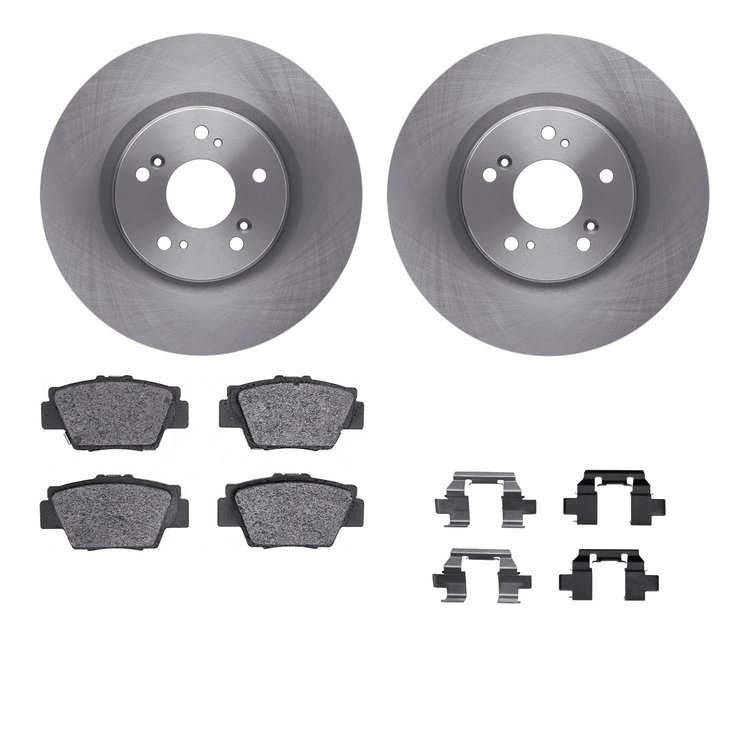 6512-58034 Brake Rotors w/5000 Advanced Brake Pads Kit with Hardware, 1997-2005 Acura/Honda, Position: Rear