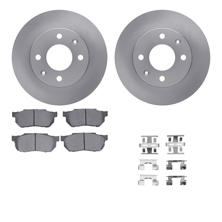6512-59107 Brake Rotors w/5000 Advanced Brake Pads Kit with Hardware, 1983-1987 Acura/Honda, Position: Front
