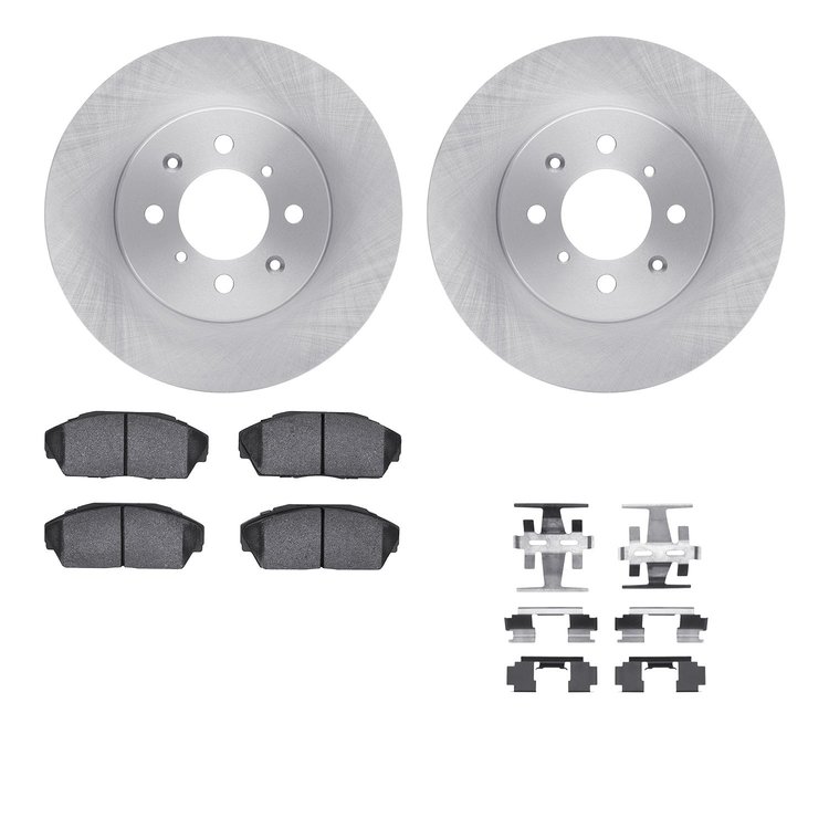 6512-59193 Brake Rotors w/5000 Advanced Brake Pads Kit with Hardware, 1990-1993 Acura/Honda, Position: Front