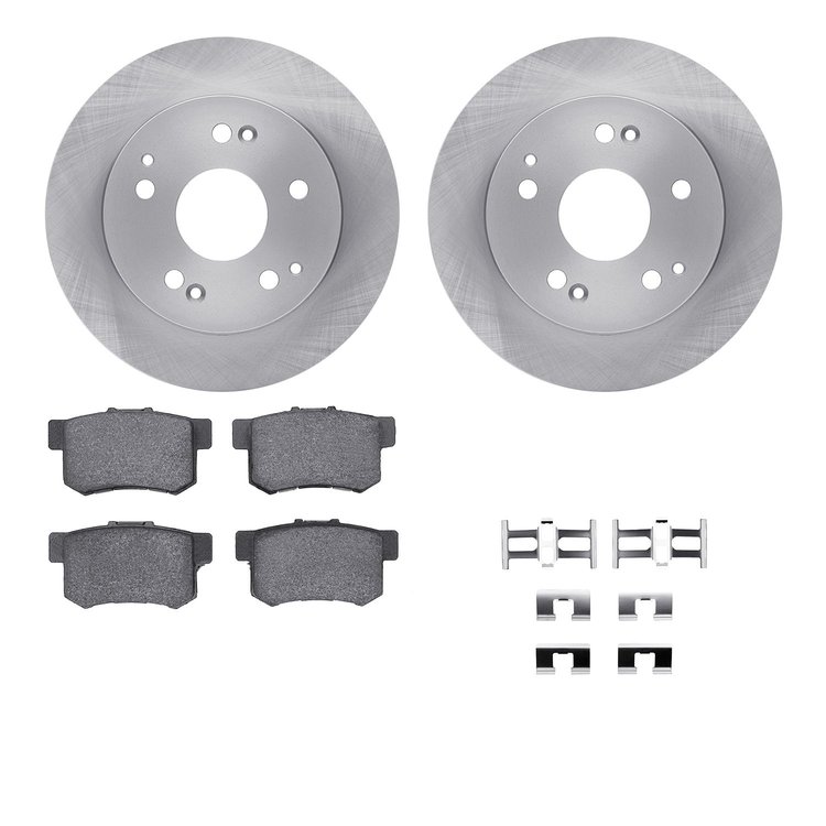 6512-59258 Brake Rotors w/5000 Advanced Brake Pads Kit with Hardware, 1997-2006 Acura/Honda, Position: Rear
