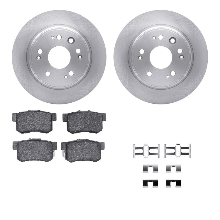 6512-59387 Brake Rotors w/5000 Advanced Brake Pads Kit with Hardware, 2002-2004 Acura/Honda, Position: Rear