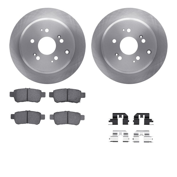 6512-59408 Brake Rotors w/5000 Advanced Brake Pads Kit with Hardware, 2005-2010 Acura/Honda, Position: Rear