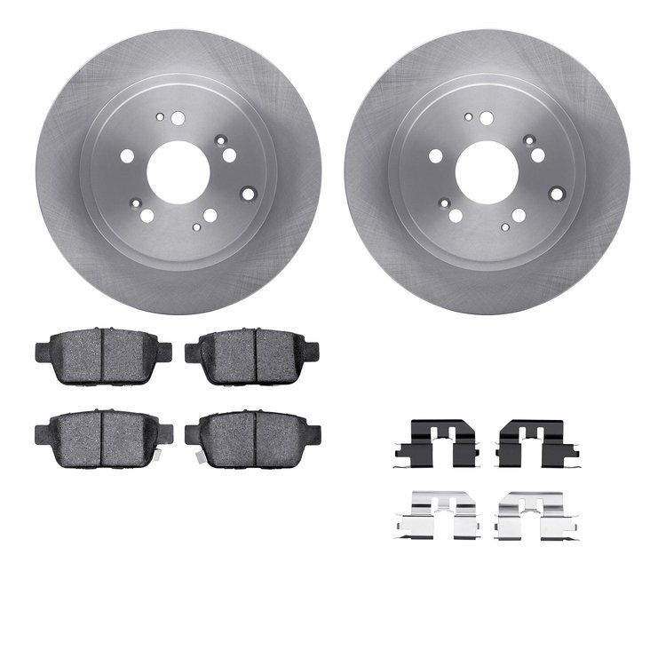 6512-59414 Brake Rotors w/5000 Advanced Brake Pads Kit with Hardware, 2006-2014 Acura/Honda, Position: Rear