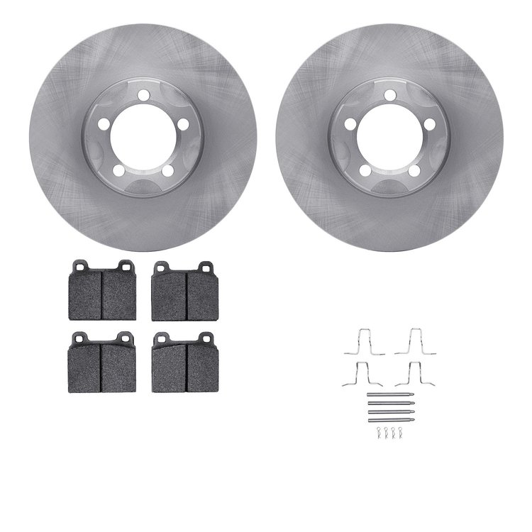 6512-63123 Brake Rotors w/5000 Advanced Brake Pads Kit with Hardware, 1963-1967 Mercedes-Benz, Position: Front