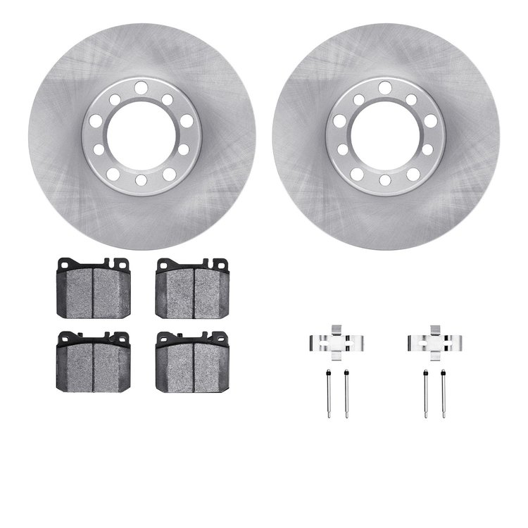 6512-63184 Brake Rotors w/5000 Advanced Brake Pads Kit with Hardware, 1979-1985 Mercedes-Benz, Position: Front