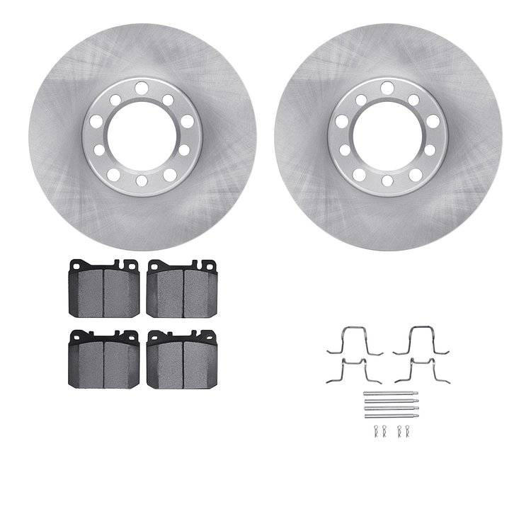 6512-63185 Brake Rotors w/5000 Advanced Brake Pads Kit with Hardware, 1979-1985 Mercedes-Benz, Position: Front