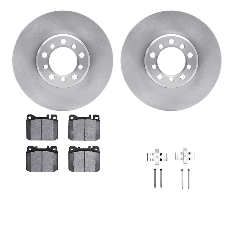 6512-63239 Brake Rotors w/5000 Advanced Brake Pads Kit with Hardware, 1985-1991 Mercedes-Benz, Position: Front