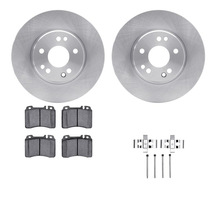 6512-63245 Brake Rotors w/5000 Advanced Brake Pads Kit with Hardware, 1990-1998 Mercedes-Benz, Position: Front