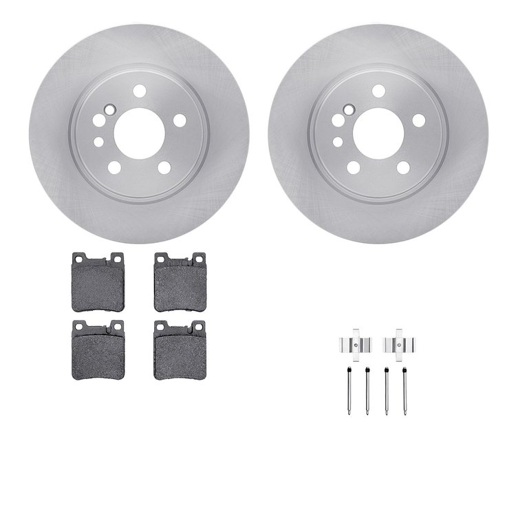 6512-63260 Brake Rotors w/5000 Advanced Brake Pads Kit with Hardware, 1992-1999 Mercedes-Benz, Position: Rear