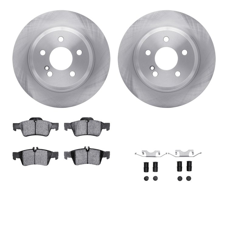 6512-63353 Brake Rotors w/5000 Advanced Brake Pads Kit with Hardware, 2003-2009 Mercedes-Benz, Position: Rear