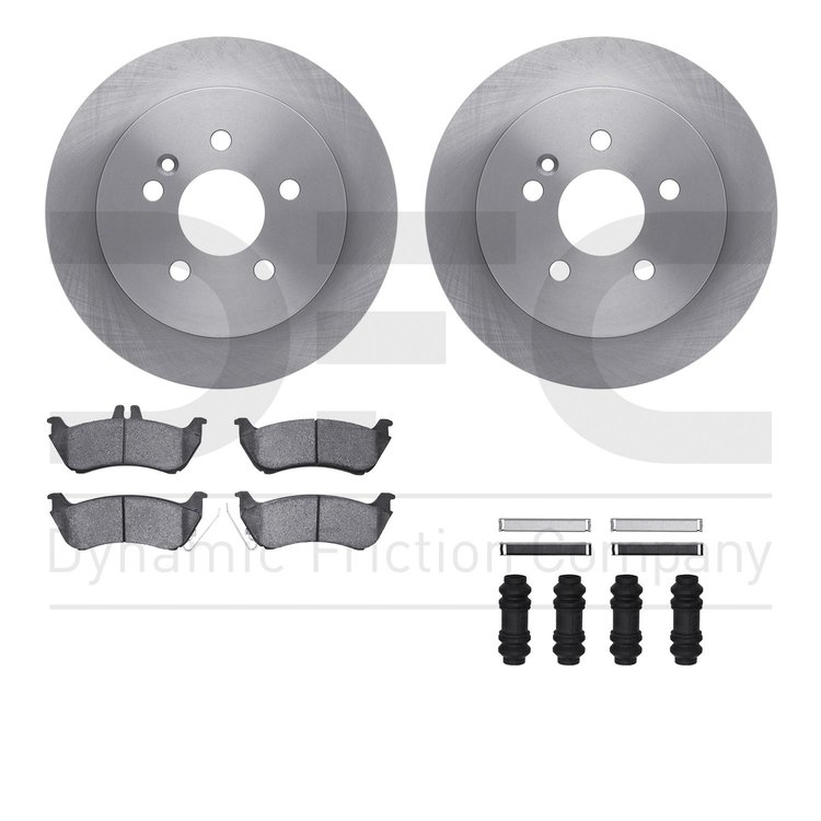 6512-63493 Brake Rotors w/5000 Advanced Brake Pads Kit with Hardware, 1998-2005 Mercedes-Benz, Position: Rear