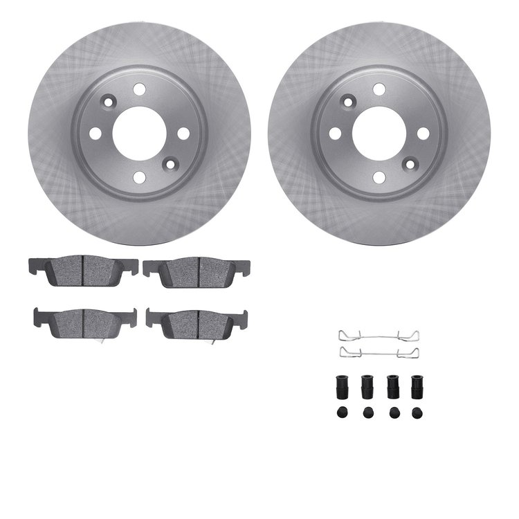 6512-63578 Brake Rotors w/5000 Advanced Brake Pads Kit with Hardware, 2016-2018 Smart, Position: Front