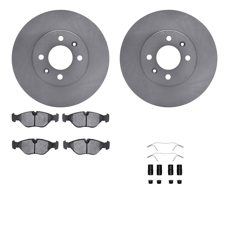 6512-65049 Brake Rotors w/5000 Advanced Brake Pads Kit with Hardware, 1988-1998 GM, Position: Front