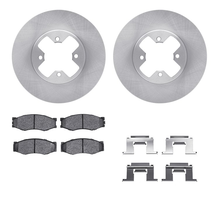 6512-67100 Brake Rotors w/5000 Advanced Brake Pads Kit with Hardware, 1984-1985 Infiniti/Nissan, Position: Front