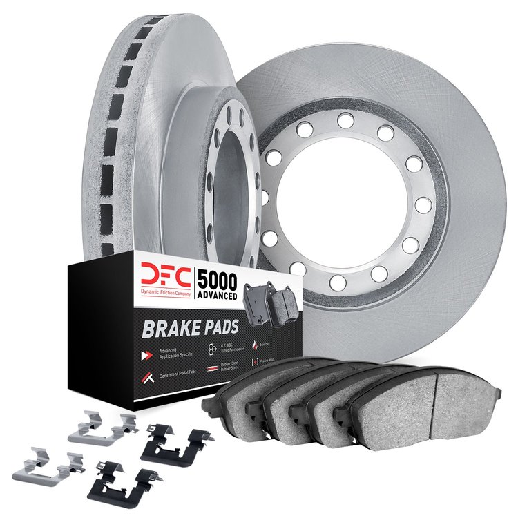 6512-72000 Brake Rotors w/5000 Advanced Brake Pads Kit with Hardware, 2012-2020 Freightliner, Position: Rear