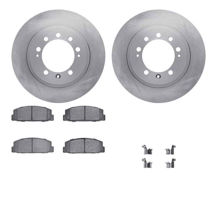 6512-72077 Brake Rotors w/5000 Advanced Brake Pads Kit with Hardware, 1984-1989 Mopar, Position: Rear