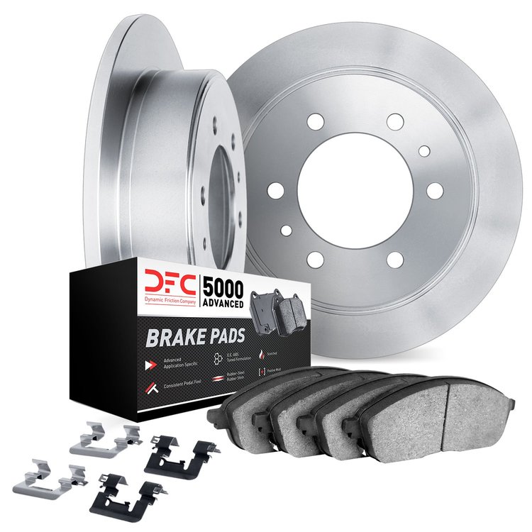 6512-72206 Brake Rotors w/5000 Advanced Brake Pads Kit with Hardware, 1997-2004 Mitsubishi, Position: Rear