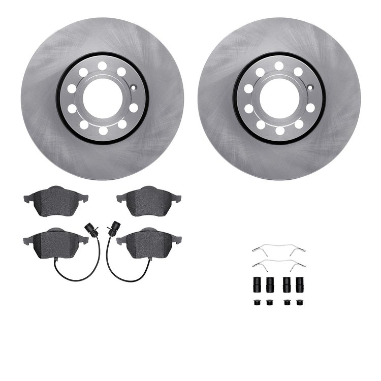 6512-73279 Brake Rotors w/5000 Advanced Brake Pads Kit with Hardware, 1992-1998 Audi/Volkswagen, Position: Front