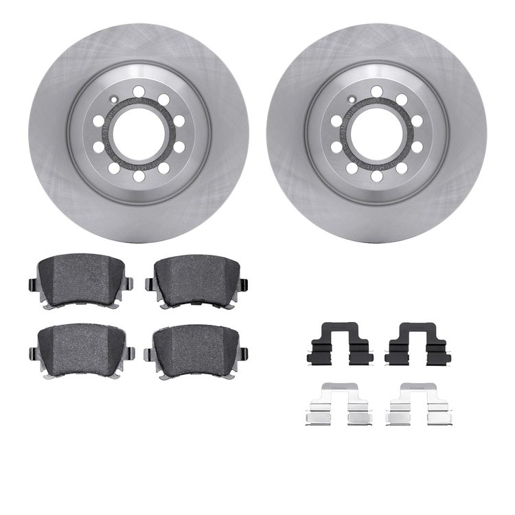 6512-73289 Brake Rotors w/5000 Advanced Brake Pads Kit with Hardware, 2005-2011 Audi/Volkswagen, Position: Rear