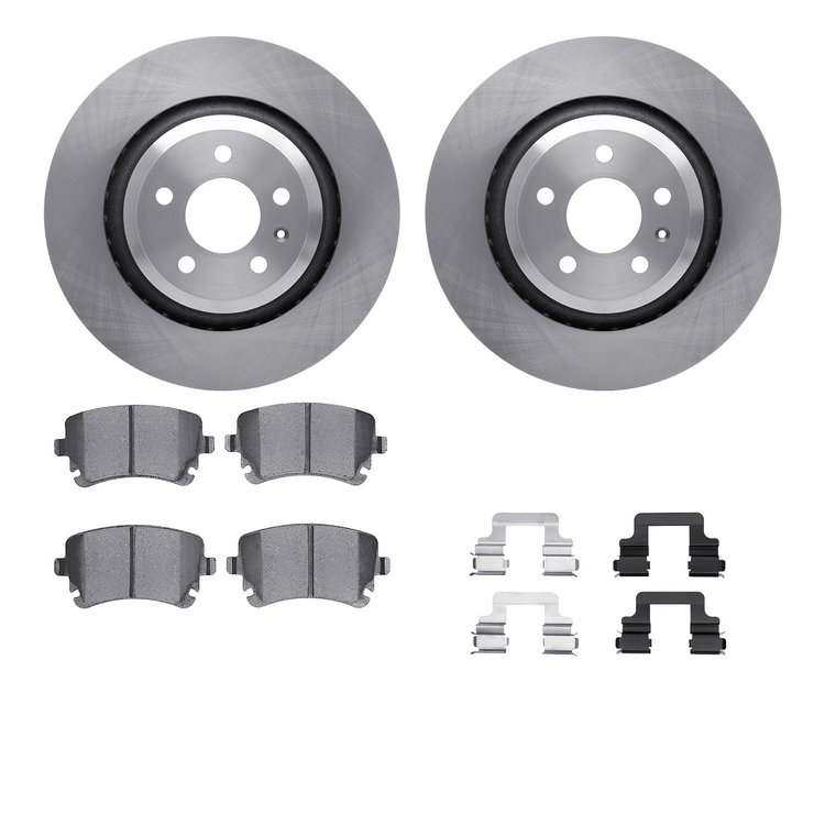 6512-73322 Brake Rotors w/5000 Advanced Brake Pads Kit with Hardware, 2007-2011 Audi/Volkswagen, Position: Rear