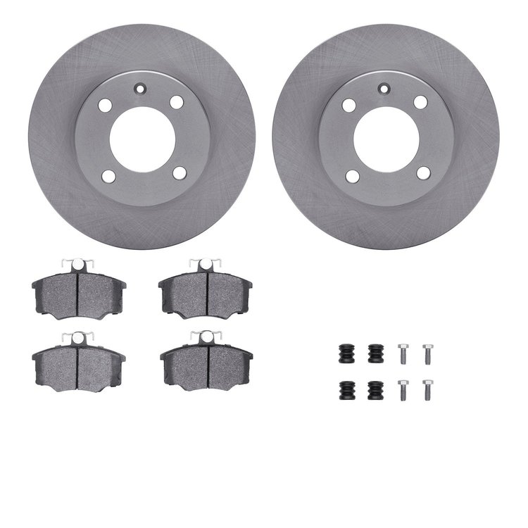 6512-74079 Brake Rotors w/5000 Advanced Brake Pads Kit with Hardware, 1977-1983 Audi/Volkswagen, Position: Front