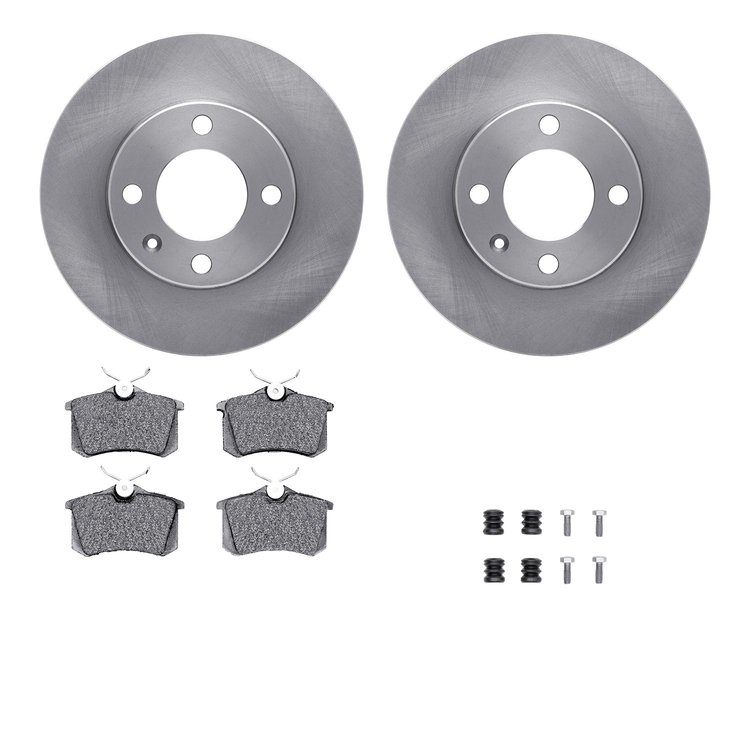 6512-74164 Brake Rotors w/5000 Advanced Brake Pads Kit with Hardware, 1986-1988 Audi/Volkswagen, Position: Rear