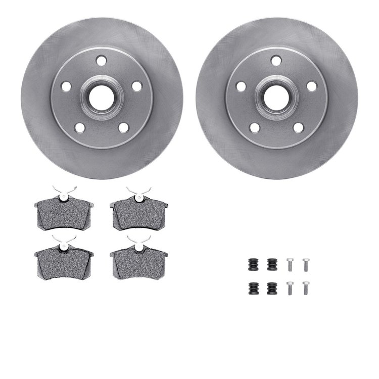6512-74174 Brake Rotors w/5000 Advanced Brake Pads Kit with Hardware, 1994-1998 Audi/Volkswagen, Position: Rear