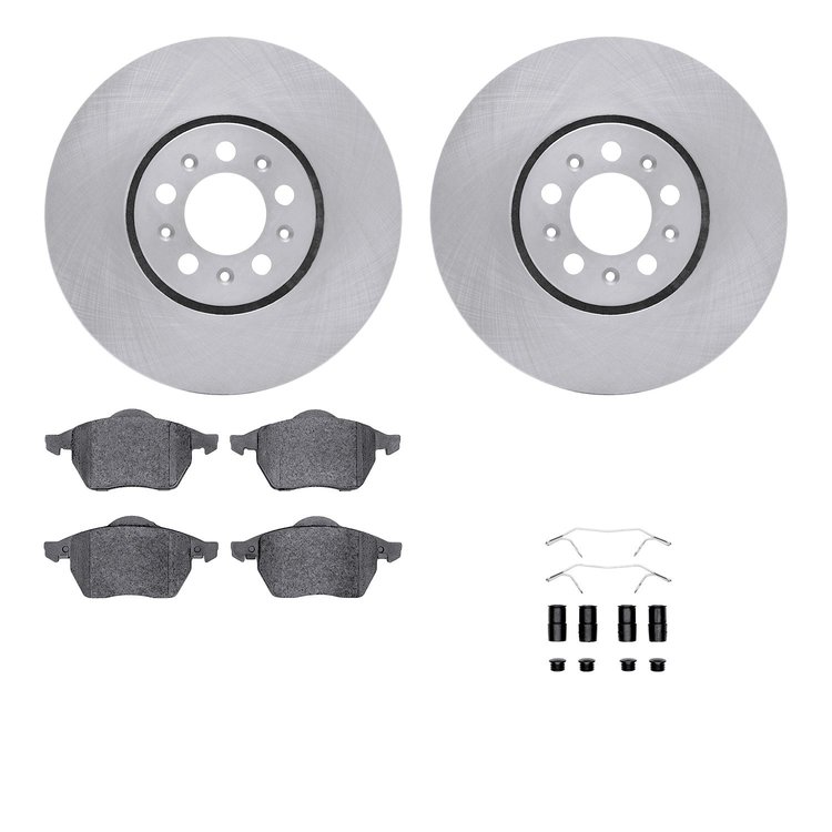 6512-74203 Brake Rotors w/5000 Advanced Brake Pads Kit with Hardware, 1996-1998 Audi/Volkswagen, Position: Front
