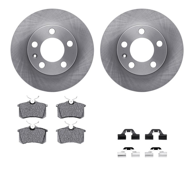 6512-74238 Brake Rotors w/5000 Advanced Brake Pads Kit with Hardware, 1999-2006 Audi/Volkswagen, Position: Rear