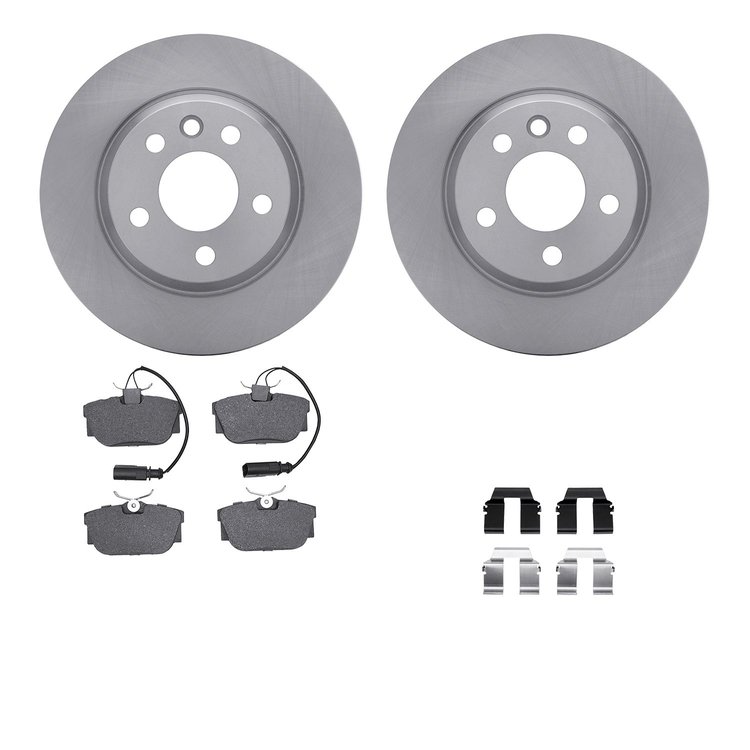 6512-74258 Brake Rotors w/5000 Advanced Brake Pads Kit with Hardware, 2001-2003 Audi/Volkswagen, Position: Rear