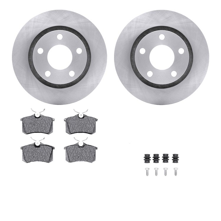 6512-74303 Brake Rotors w/5000 Advanced Brake Pads Kit with Hardware, 1999-2004 Audi/Volkswagen, Position: Rear