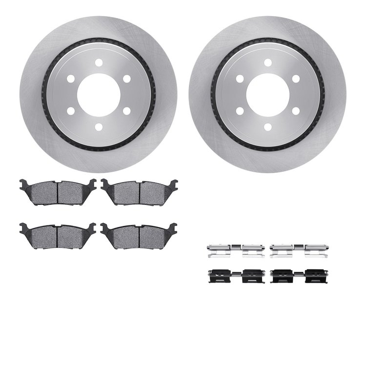 6512-99726 Brake Rotors w/5000 Advanced Brake Pads Kit with Hardware, 2015-2017 Ford/Lincoln/Mercury/Mazda, Position: Rear