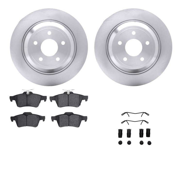 6512-99786 Brake Rotors w/5000 Advanced Brake Pads Kit with Hardware, 2016-2018 Ford/Lincoln/Mercury/Mazda, Position: Rear