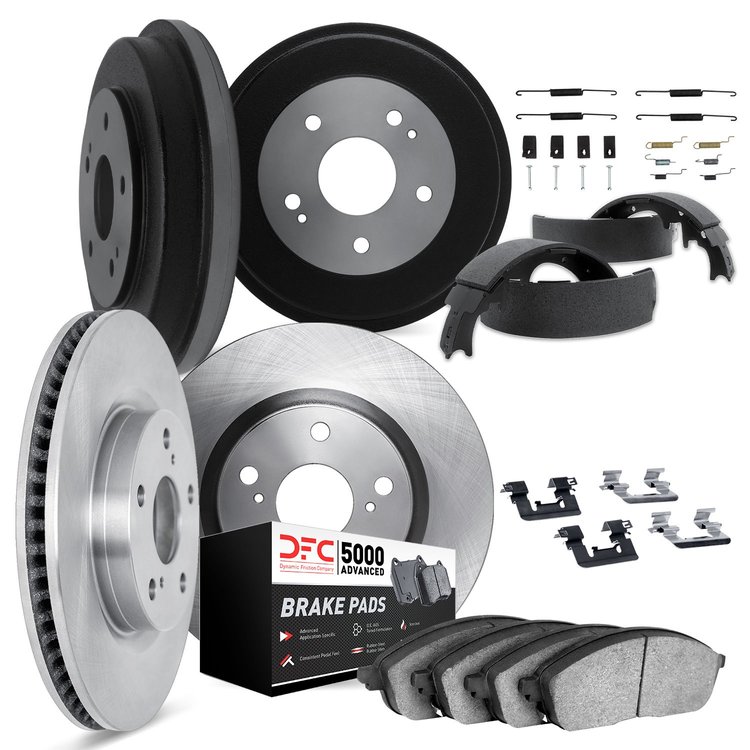 6514-03260 Brake Rotors w/5000 Advanced Brake Pads/Drums/Shoes & Hardware Kit, 2007-2010 Kia/Hyundai/Genesis, Position: Front an
